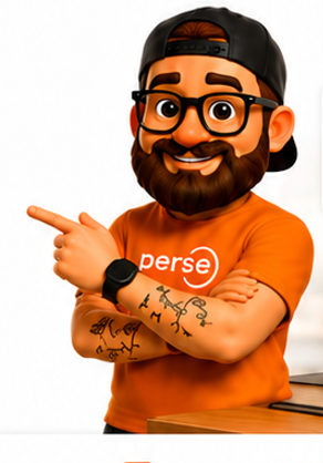 Mascote PerSe apontando para a publica??o do livro
